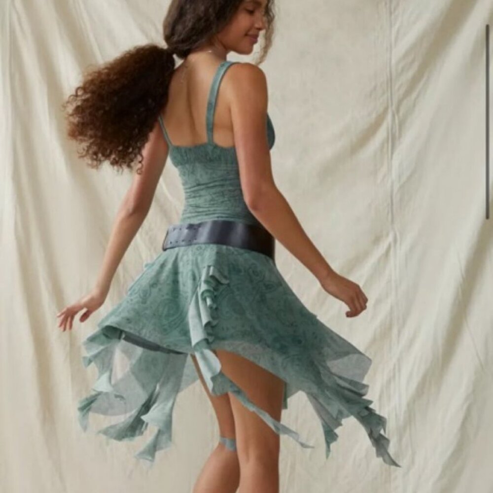 KIMCHI BLUE x Urban Outfitters Ilana Blue Ethereal Mesh Drapey Mini Dress S - Picture 2 of 12
